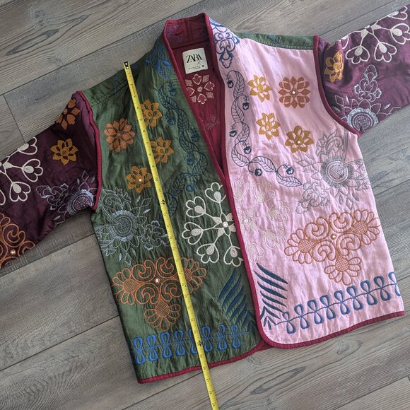 Zara Women's Quilted Patchwork Oversized Embroidered Kimono Jacket Granny M - Picture 14 of 15